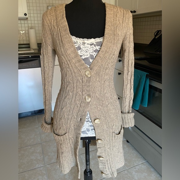 Abercrombie & Fitch Sweaters - Authentic vintage Abercrombie tan rabbit hair button up hooded cardigan